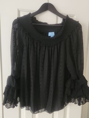 CeCe Black Ruffled Eyelet Blouse